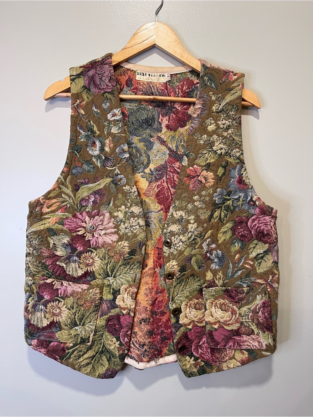Tapestry Floral Green Women's Vest - Vintage- 1980s inspired
